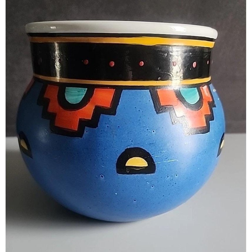 Vintage Ecco Terra Porcelain Painted Planter Bowl Cache pot Southwest Decor
